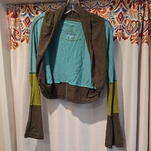 Vintage Prana Teal & Brown Bell Sleeve Shrug